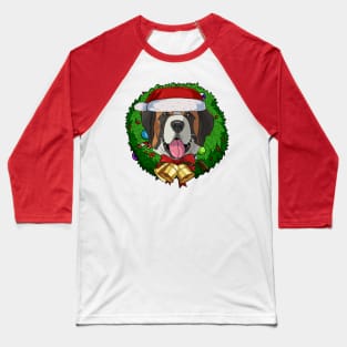 St Bernard Santa Christmas Wreath Baseball T-Shirt